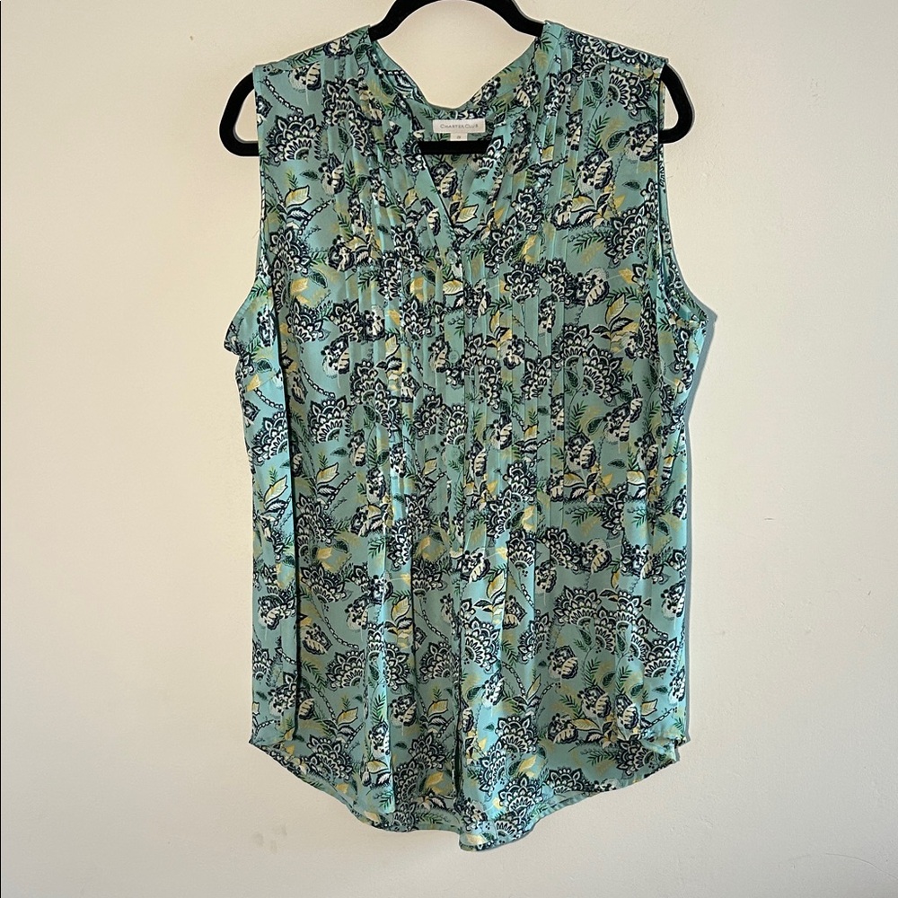 Charter Club, Woman’s Size 2X Floral Sleeveless Top - Blue and Yellow